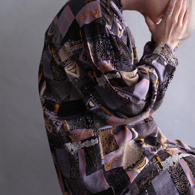multi panel pattern loose rayon shirt