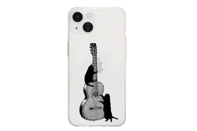 (iPhone用)ギターと黒猫のクリアソフトスマホケース