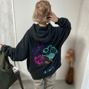 SHION TAKASHIMA color line art hoodie【Black】