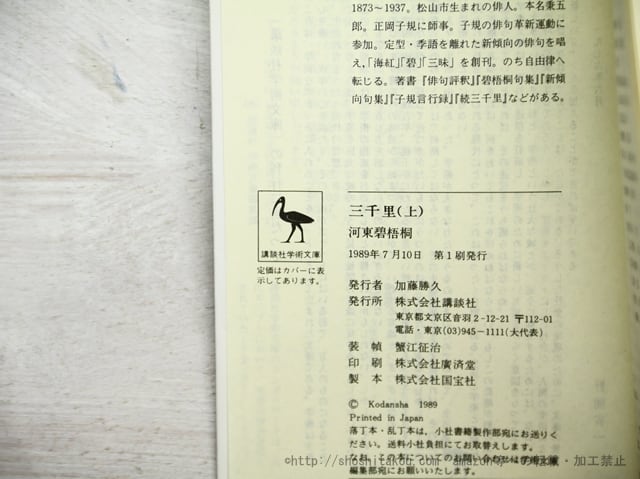 三千里 上下巻揃 講談社学術文庫 / 河東碧梧桐 [35562] | 書肆田高
