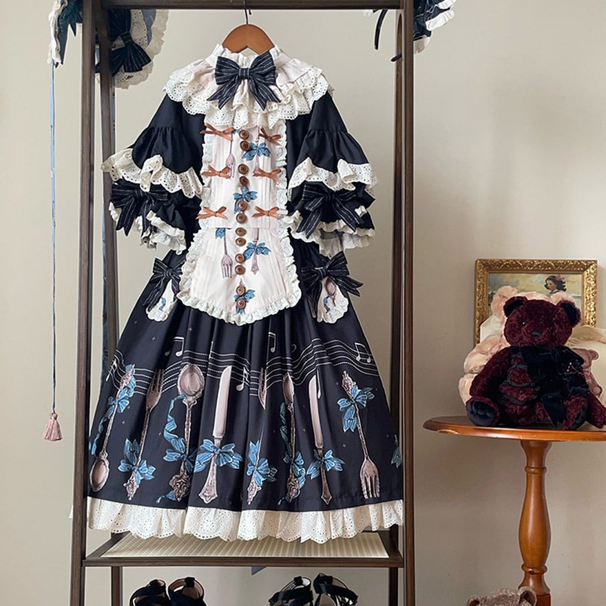 10月出荷 ドール ワンピース レイヤード フリル ネイビー ロリィタ