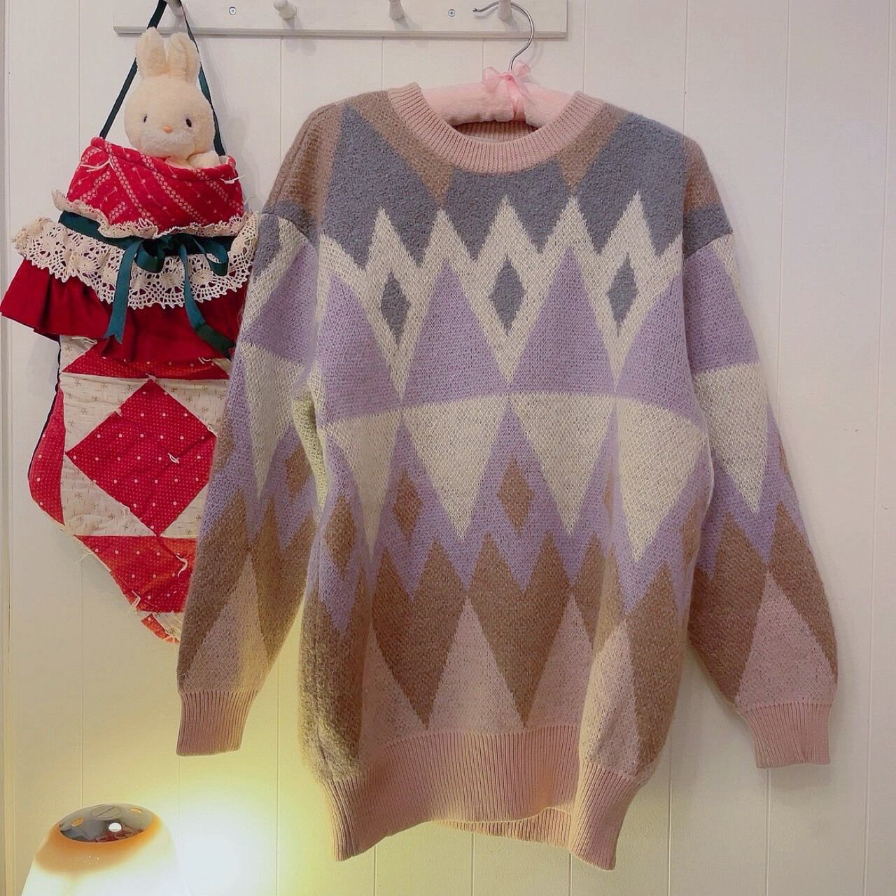 pastel argyle big knit sweater