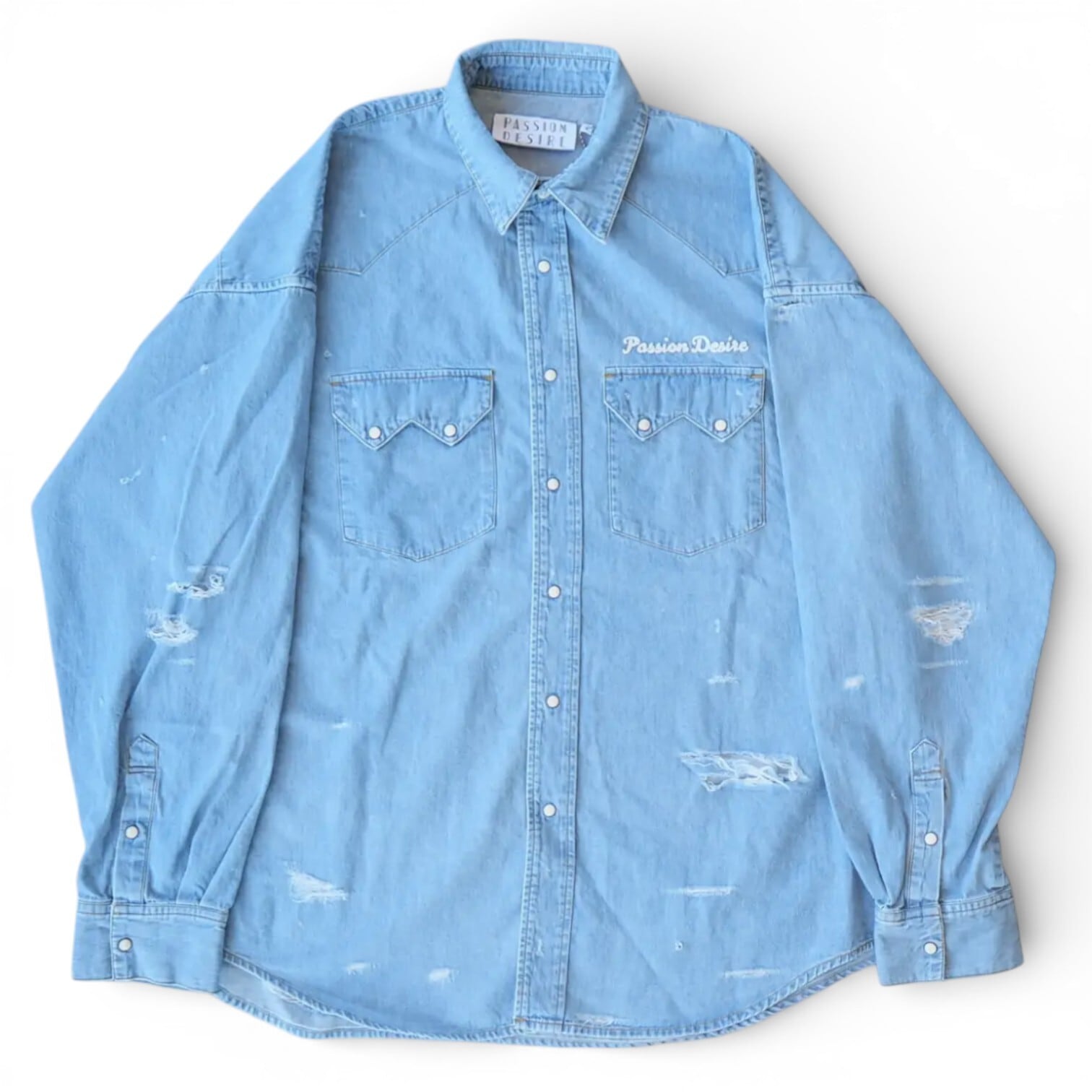 el conductorH コンダクター オーバーサイズ デニムシャツ 刺繍 ダメージ加工