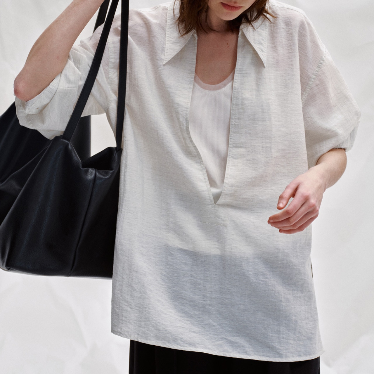 Open Collar Oversized Shirt 【2color】 T0738