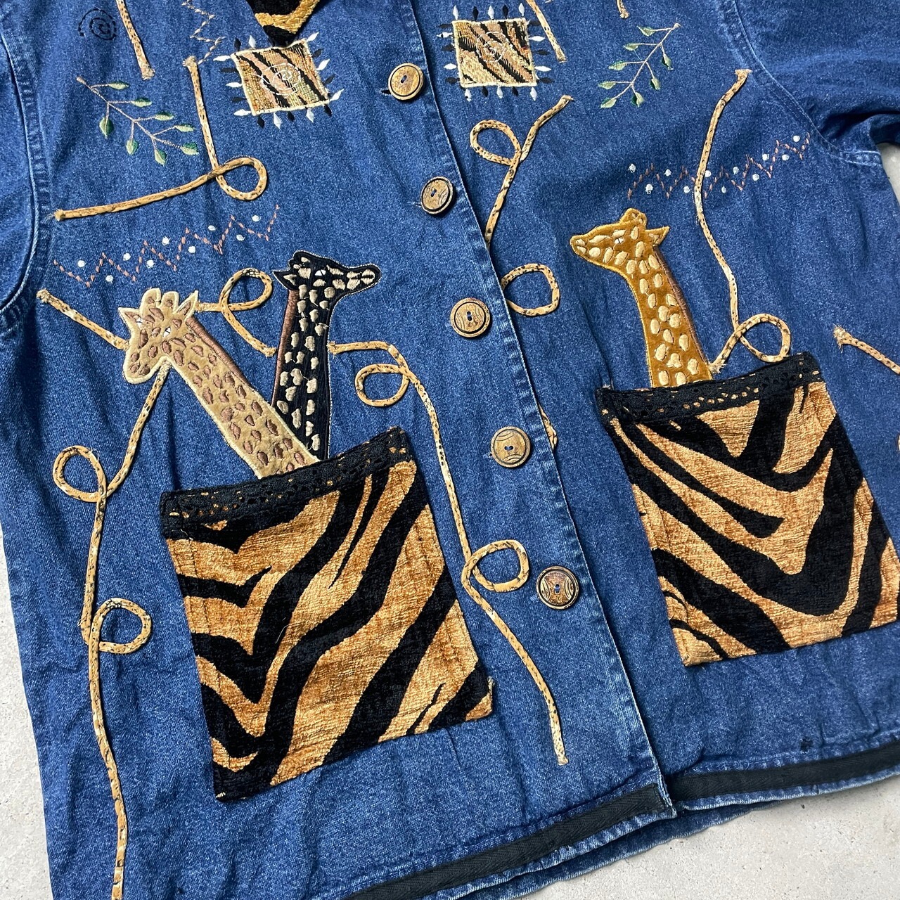 Carrie Allen デニムジャケット アニマル 刺繍 レディース メンズXL 