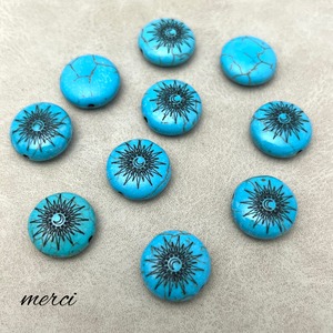 【2個】合成ターコイズサンラウンドビーズ/15mm/スペーサー/人口石/天然石