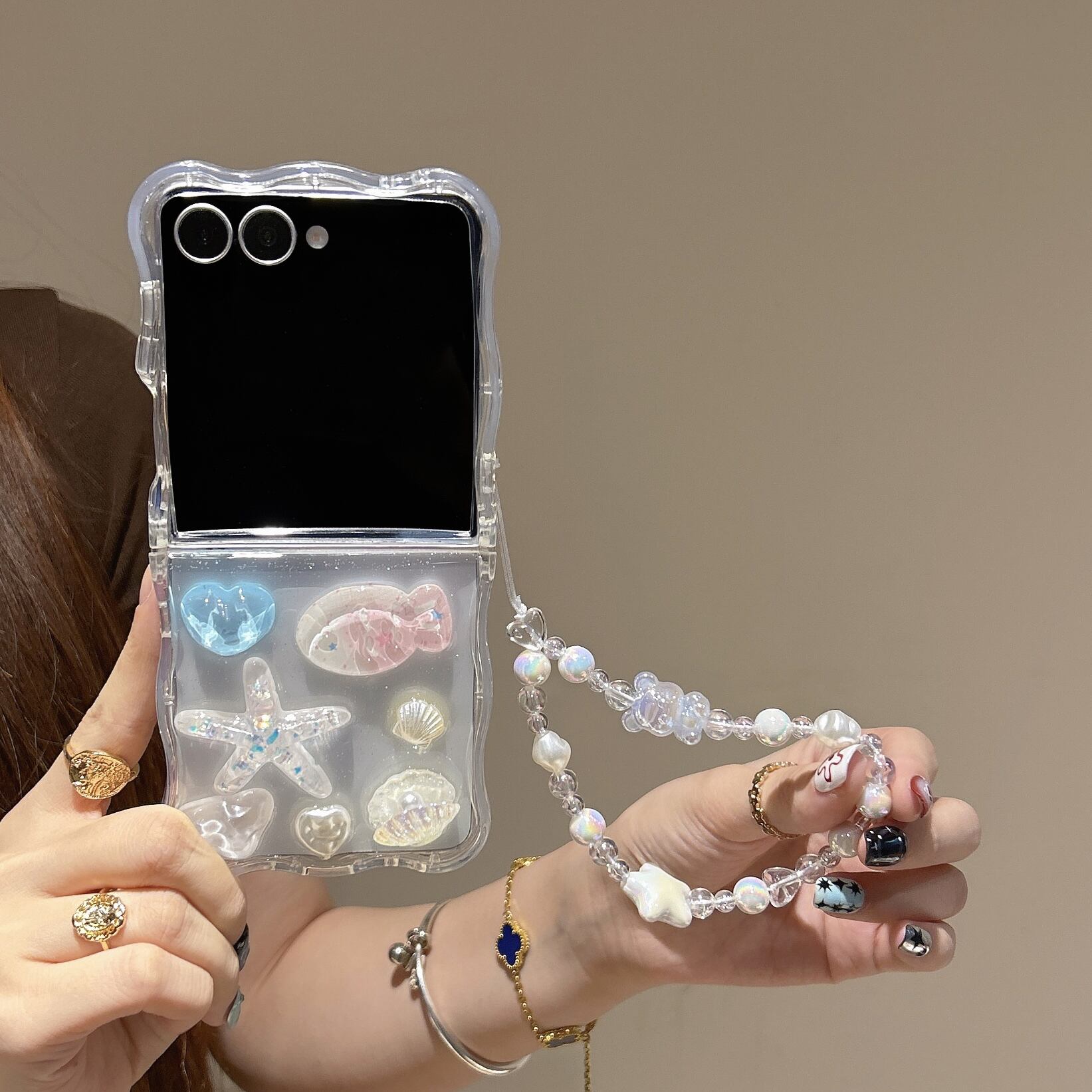 透明感 Galaxy Z Flip 7 6 5 4 3 ケース ウエーブフレーム かわいい 魚