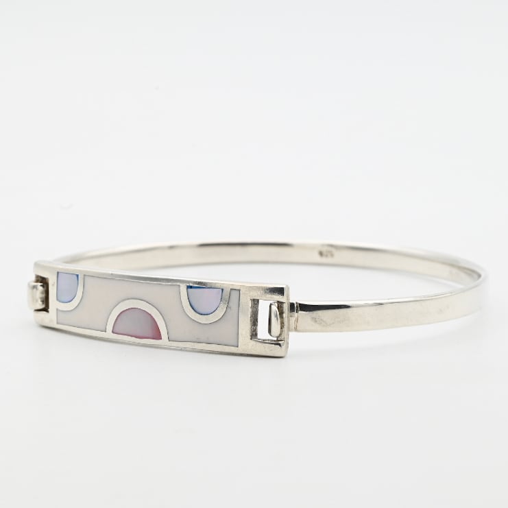 Enamel / Mother Of Pearl Accent Front Hinged Bracelet / Denmark