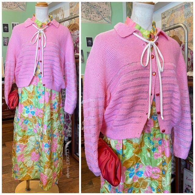 春色ニットSALE】フランス買付 ヴィンテージ ニットカーディガン