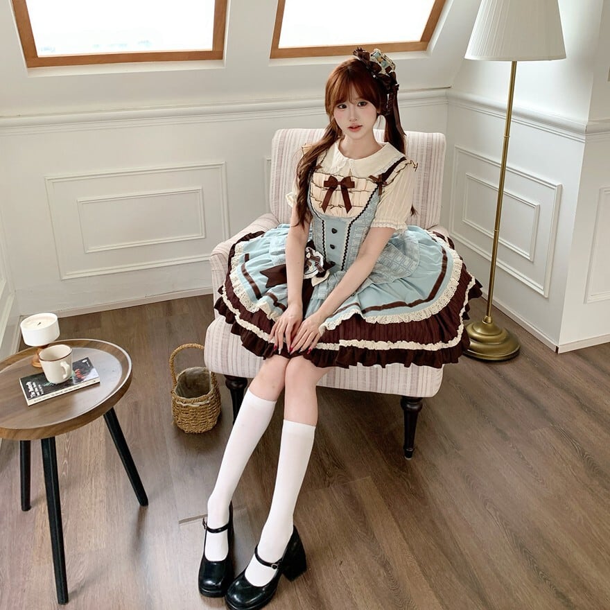 とろける甘さを纏う チョコミント甘ロリジャンパースカート 小帽子付き