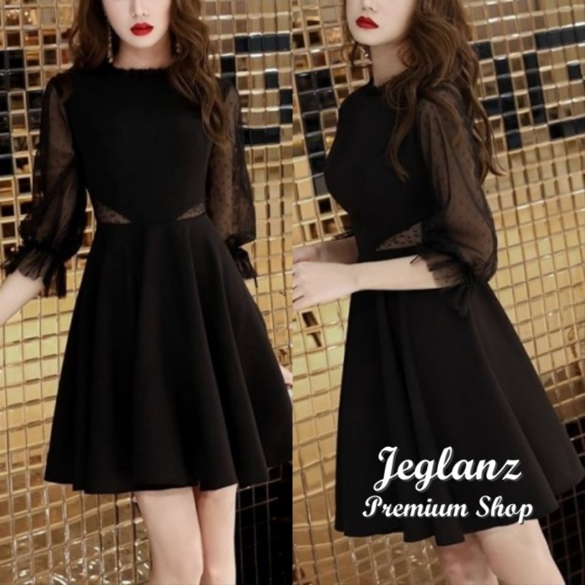 パーティ ドレス 短め丈 ワンピース 異素材 ミックス 水玉 肌透け (O1206)ζ