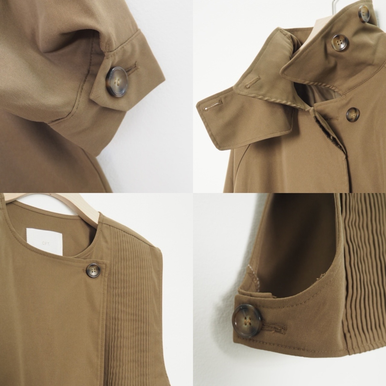 stand collar parts pleats long CO/olive