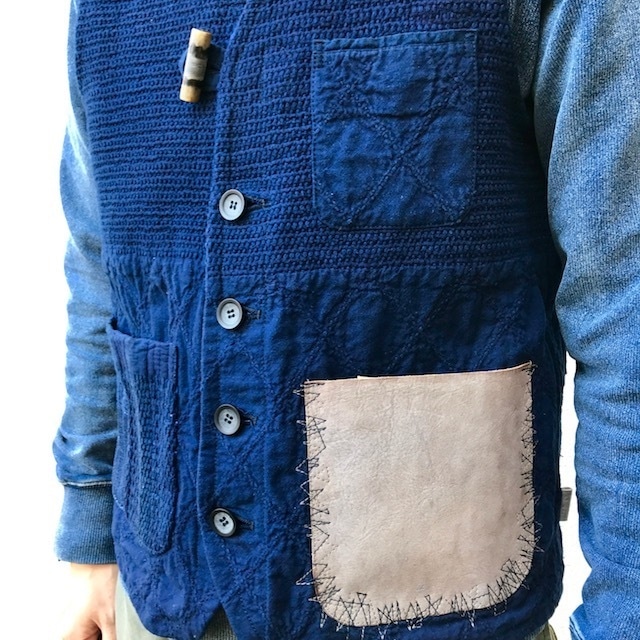 ●▲■ × "BORO" 藍染刺し子 Vintage Vest (リメイク)