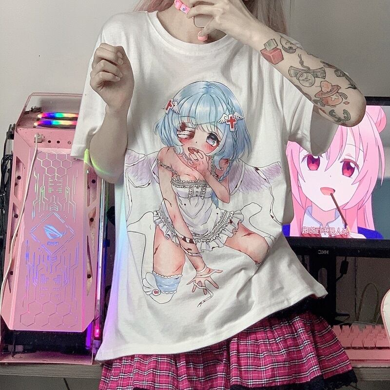 スリーブTシャツ サマープリントラウンドネック半袖 ハーフスリーブ 大きめサイズ 夏物 Oネック ケッペル31752941378