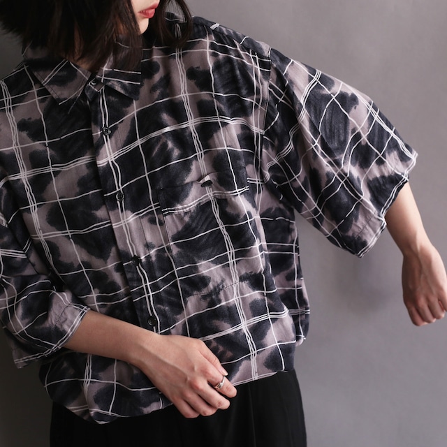 tie dye motif grid pattern h/s rayon shirt