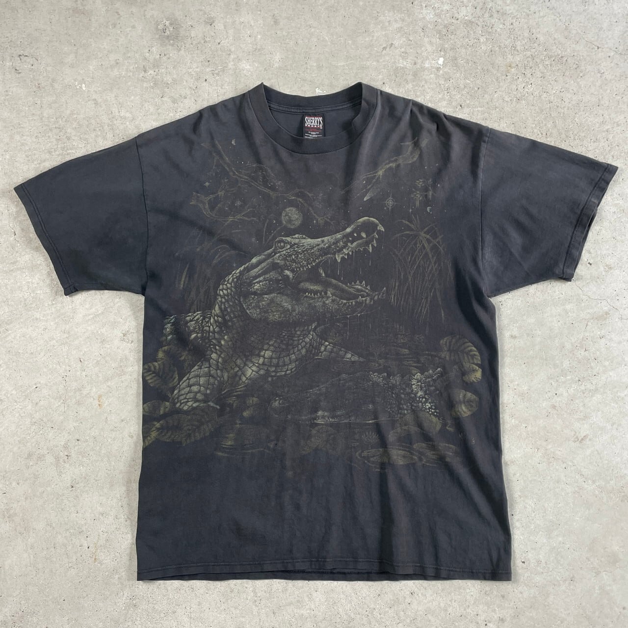 雰囲気系 90年代 USA製 ワニ アート プリントTシャツ メンズXL 古着