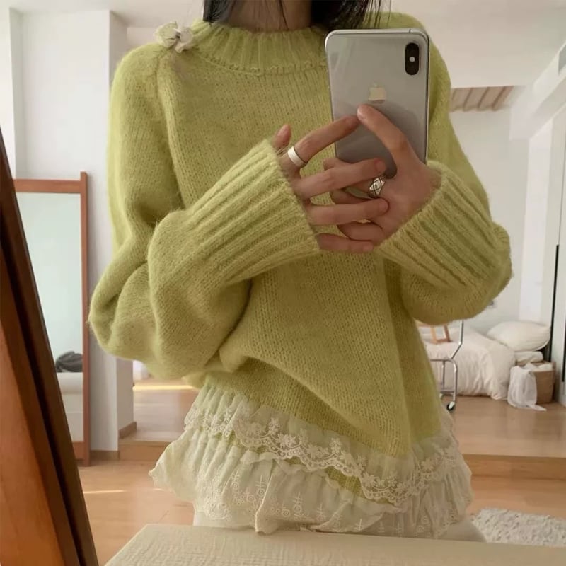 【tops】レースドッキングニットトップス Q7775