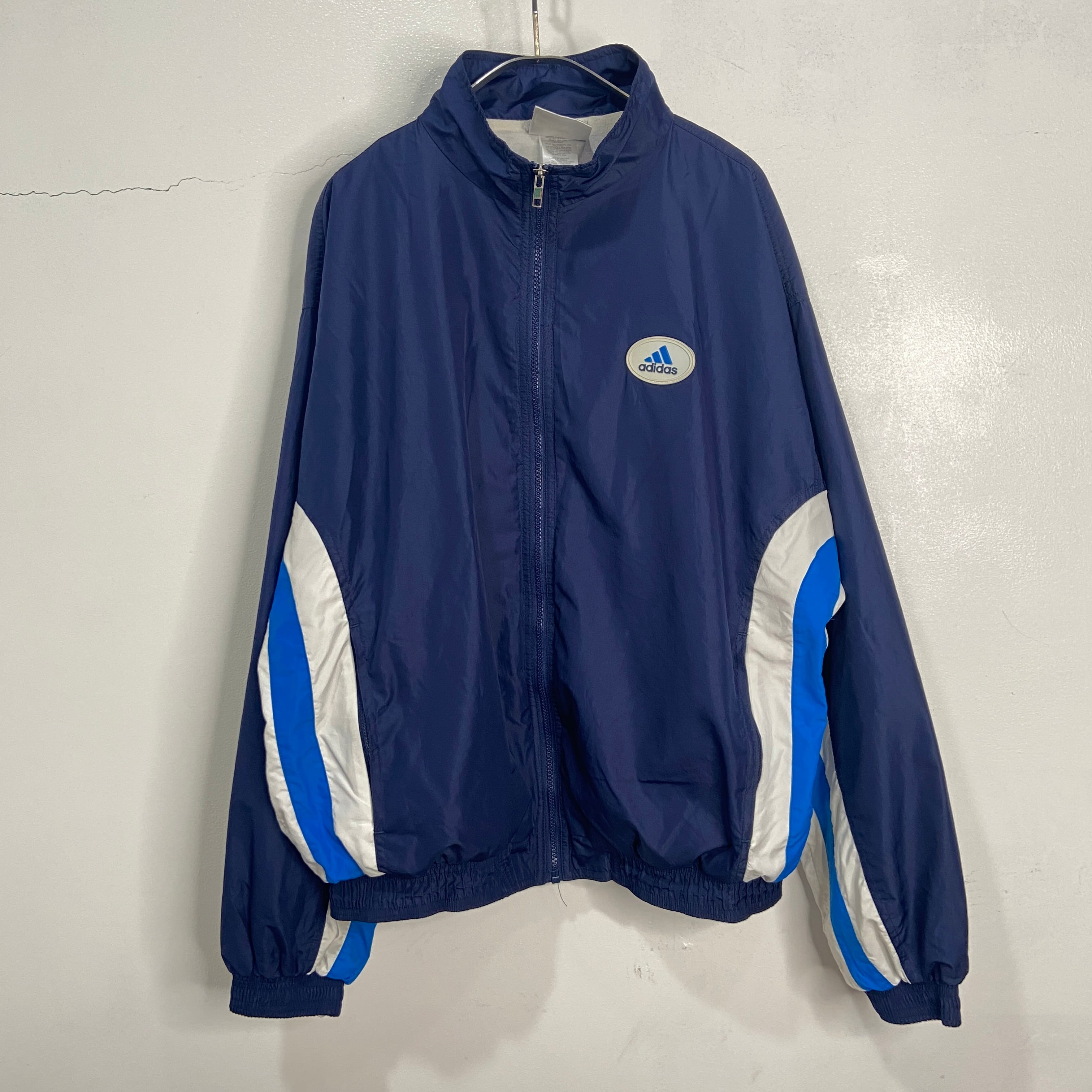 90s adidas 万国旗タグ ナイロンジャケット パフォーマンスロゴ 紺 L 