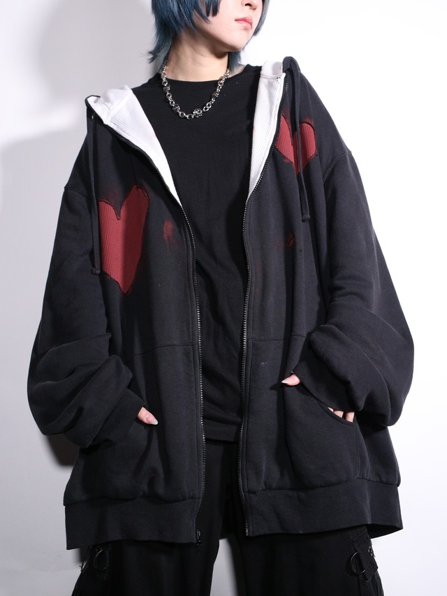 REMAKE / blood heart design zip-up foodie