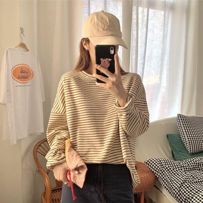 ストライプセーター レディーススプリングラウンドネックスタンダードルーズスタイルトップス レトロ 春物 Oネック YY-ファッション95234812898