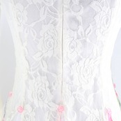 【美品 社交ダンス衣装】ホワイト leirena レイリーナ ワンピース ドレス 花柄 白 オフホワイト ピンク レース フリル