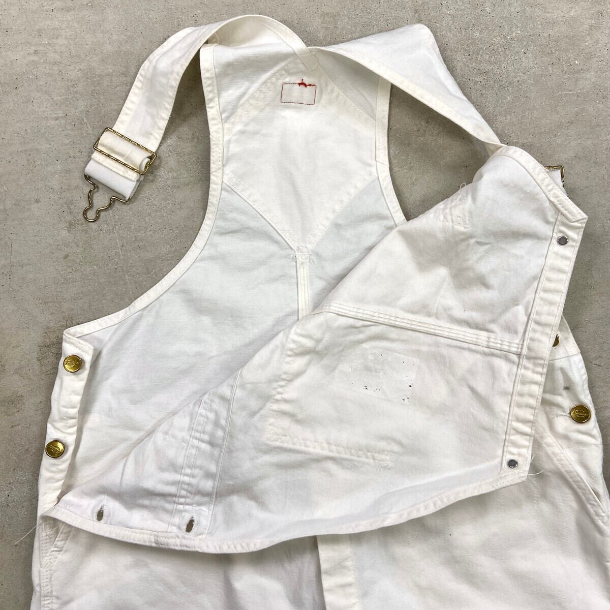 60s ビンテージ Sears ホワイト オーバーオール ペンキ 山ポケ 50s 50s Burlington Overall 山ポケ コットン オーバーオール 生成り w42