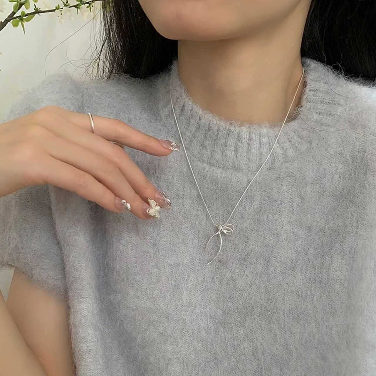 Weiwan925シルバーリボンネックレス 2s