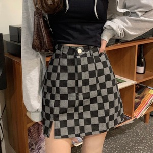 【予約】block checkered slit denim miniskirt
