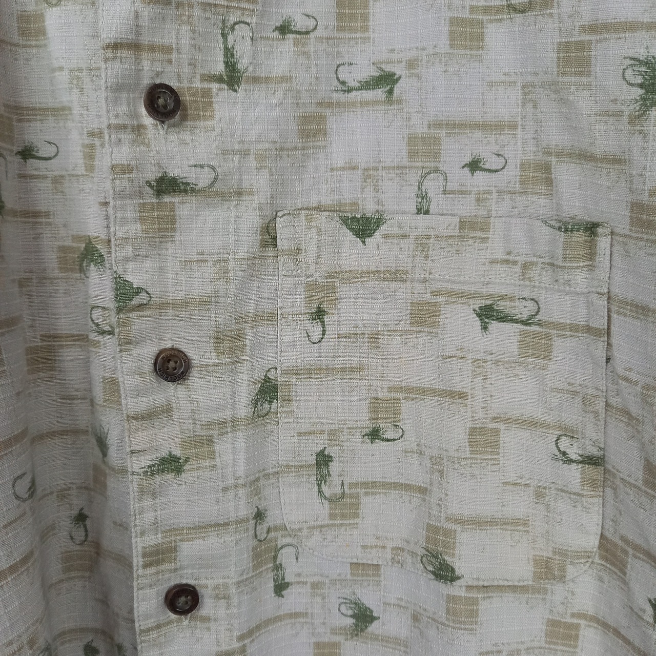 90s　ウールリッチ　コットンシャツ　総柄　半袖　ベージュ　L