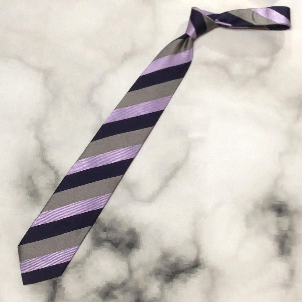 【新品】gotairiku 五大陸 ネクタイ パープル 紫 ホワイト 白 レジメンタルストライプ タグ付 プレゼントにも○ 日本製 