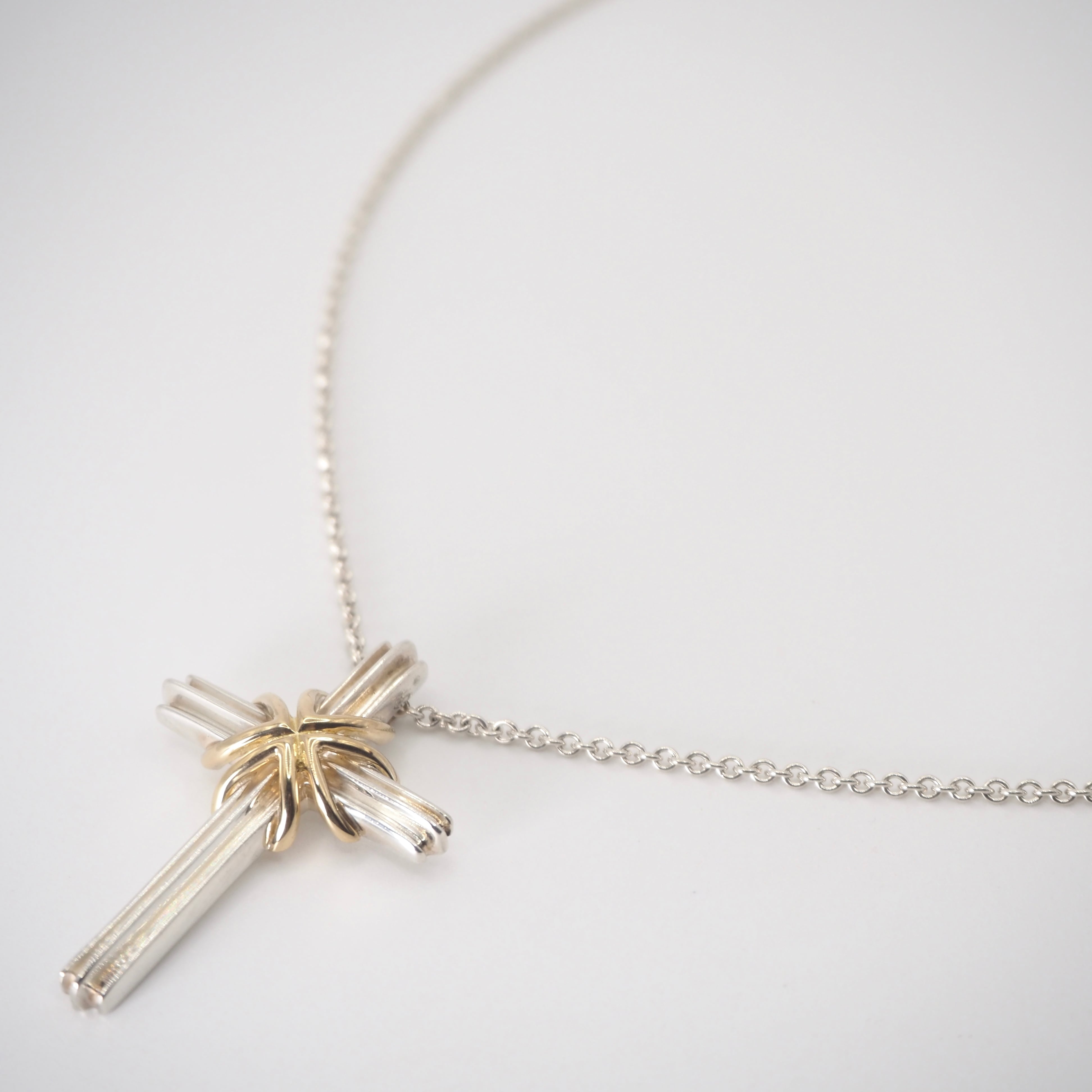ティファニー シグネチャー クロス コンビ ネックレス シルバー925 k18 Tiffany&Co. シグネチャークロスコンビネックレス シルバー925 K18