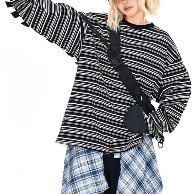 front and back contrast border long tee　フロントバックコントラストボーダーロングティー　J1777