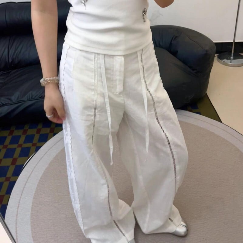 side lace white pants 10952