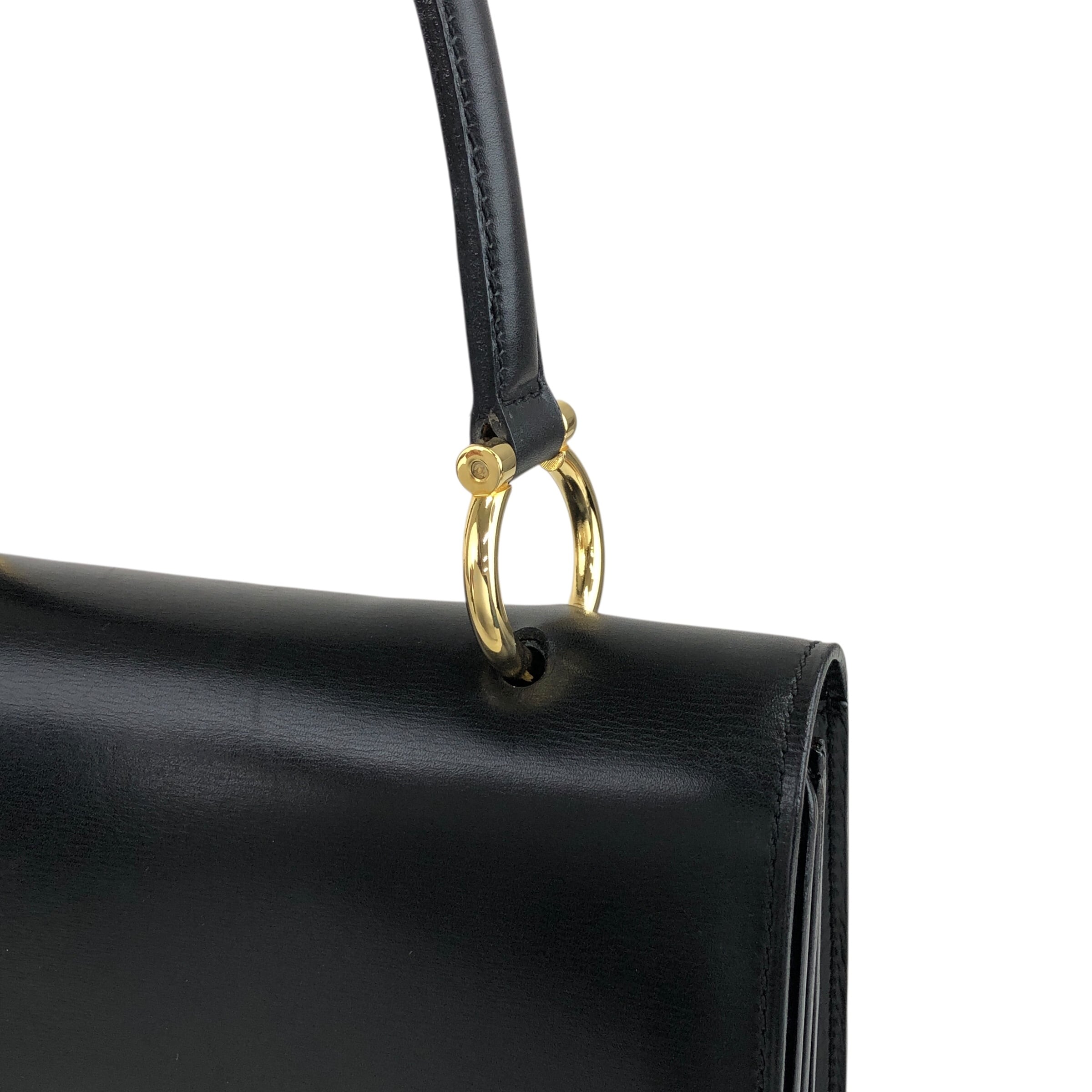 希少 セリーヌ ハンドバッグ ダブルフラップ ガンチーニ 2室 レザー ブラック CELINE セリーヌ ハンドバッグ ブラック ガンチーニ レザー ダブル