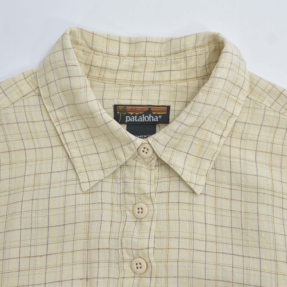 pataloha パタロハ 53045S02 ヘンプ プルオーバー シャツ 7分袖 チェック柄 麻 総柄シャツ クリーム patagonia パタゴニア ヴィンテージ ビンテージ アメリカ古着 レディース S～M相当 VINTAGE - pataloha パタロハ 53045S02 ヘンプ プルオーバー シャツ 7