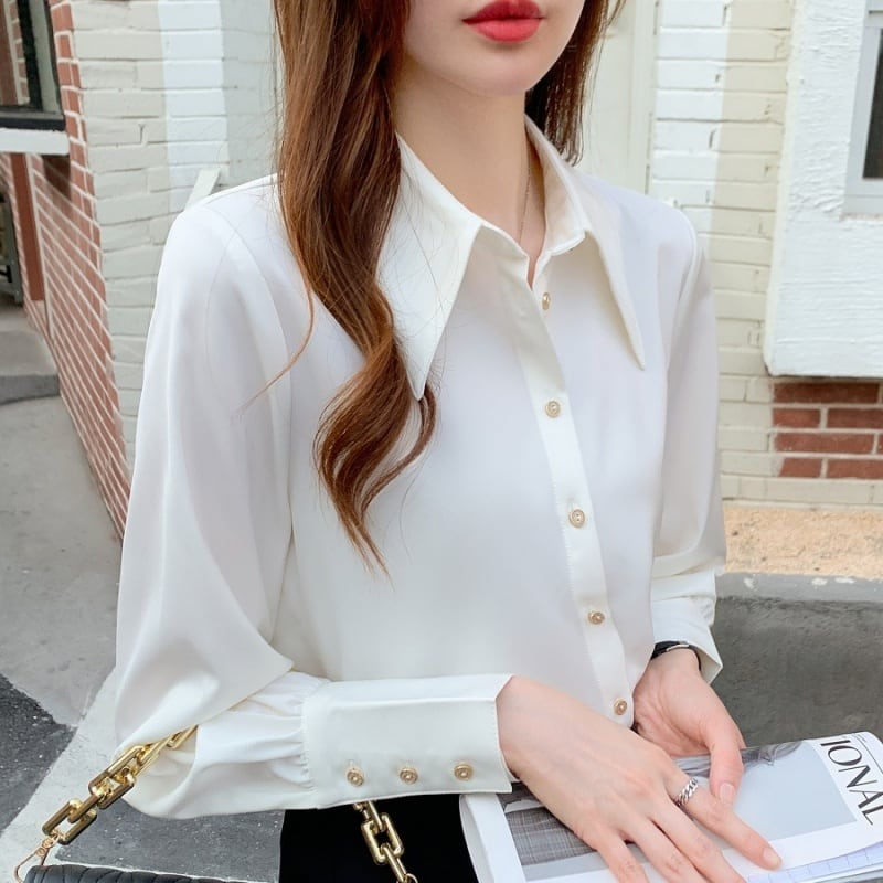 ボタン付きシンプルシャツブラウス Me0841