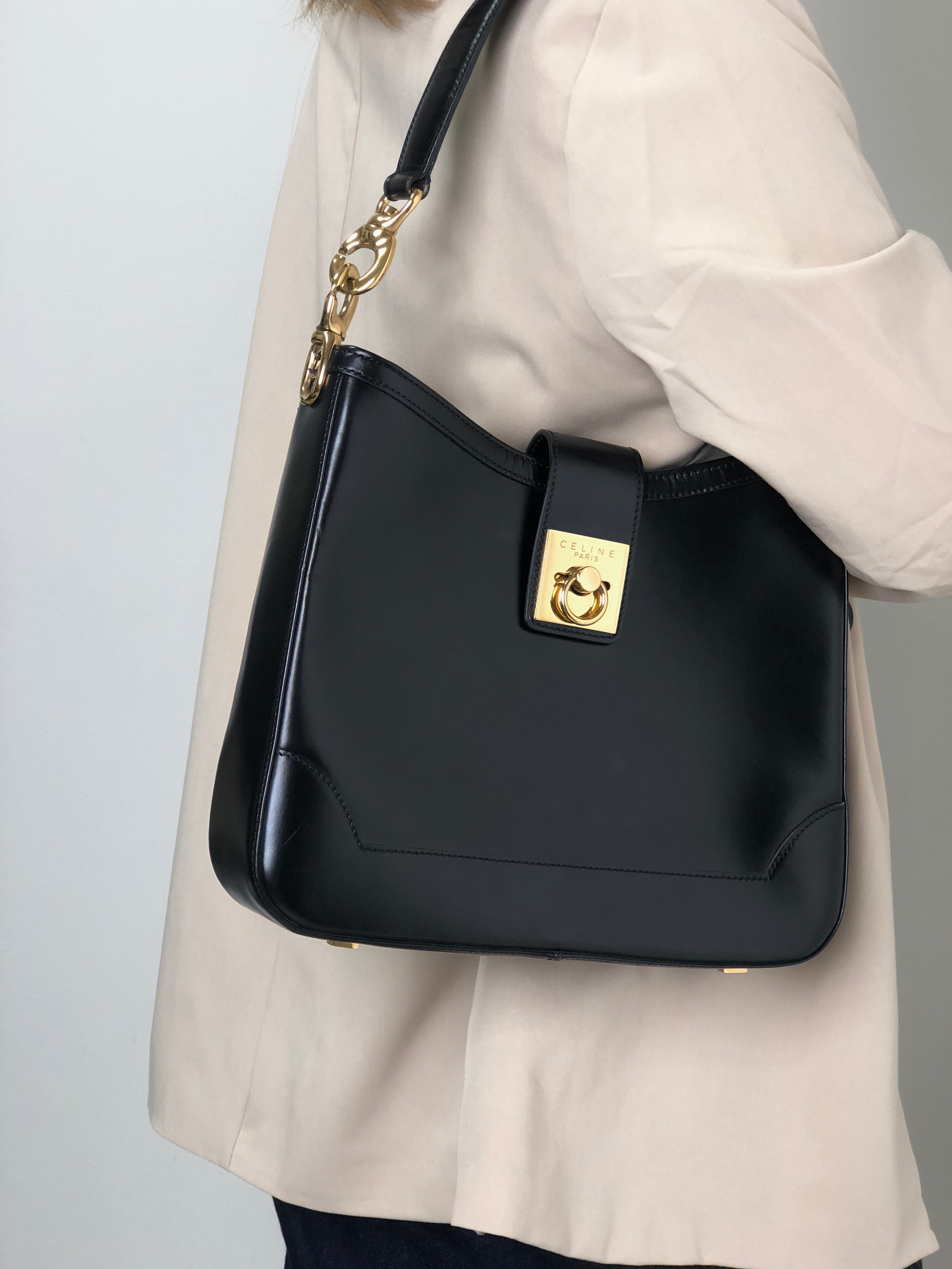 CELINE セリーヌ ショルダーバッグ ブラック ガンチーニ レザー ワンショルダー vintage ヴィンテージ オールド ucswkg