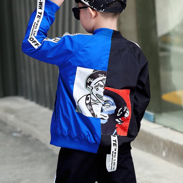キッズ ピエロ ジャケット 黒青 ブラックxブルー