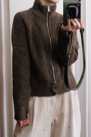 melange zip up knit khaki