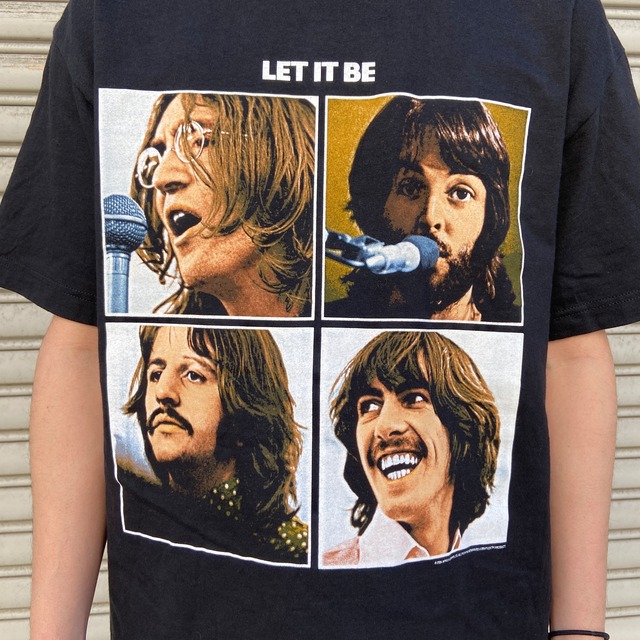 00s BEATLES レットイットビー　プリントTシャツ　バンt 黒　L