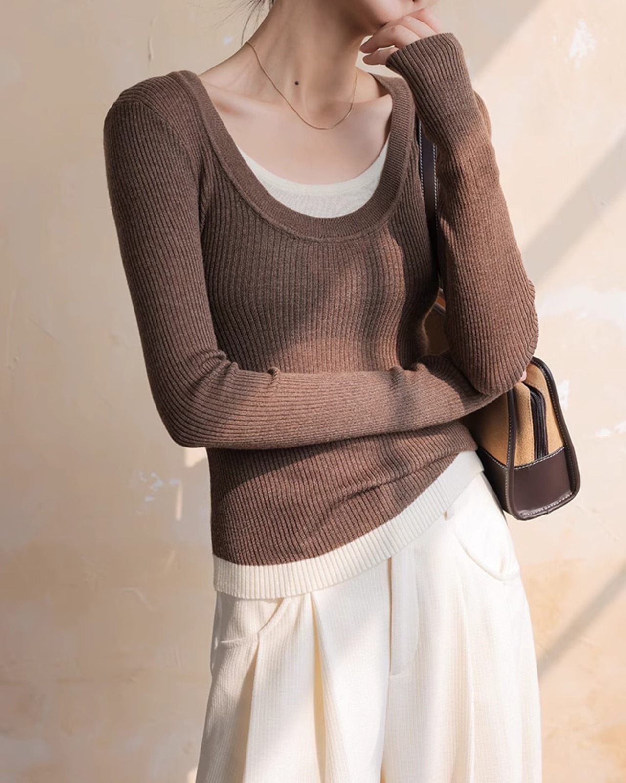 Fake layered rib Knit T20299