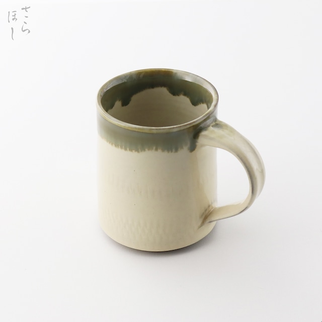 【1点もの】小鹿田焼 小袋窯 マグカップ 中央地飛びかんな 白/青なだれ 高さ約8.4cm 陶器 和食器 民藝