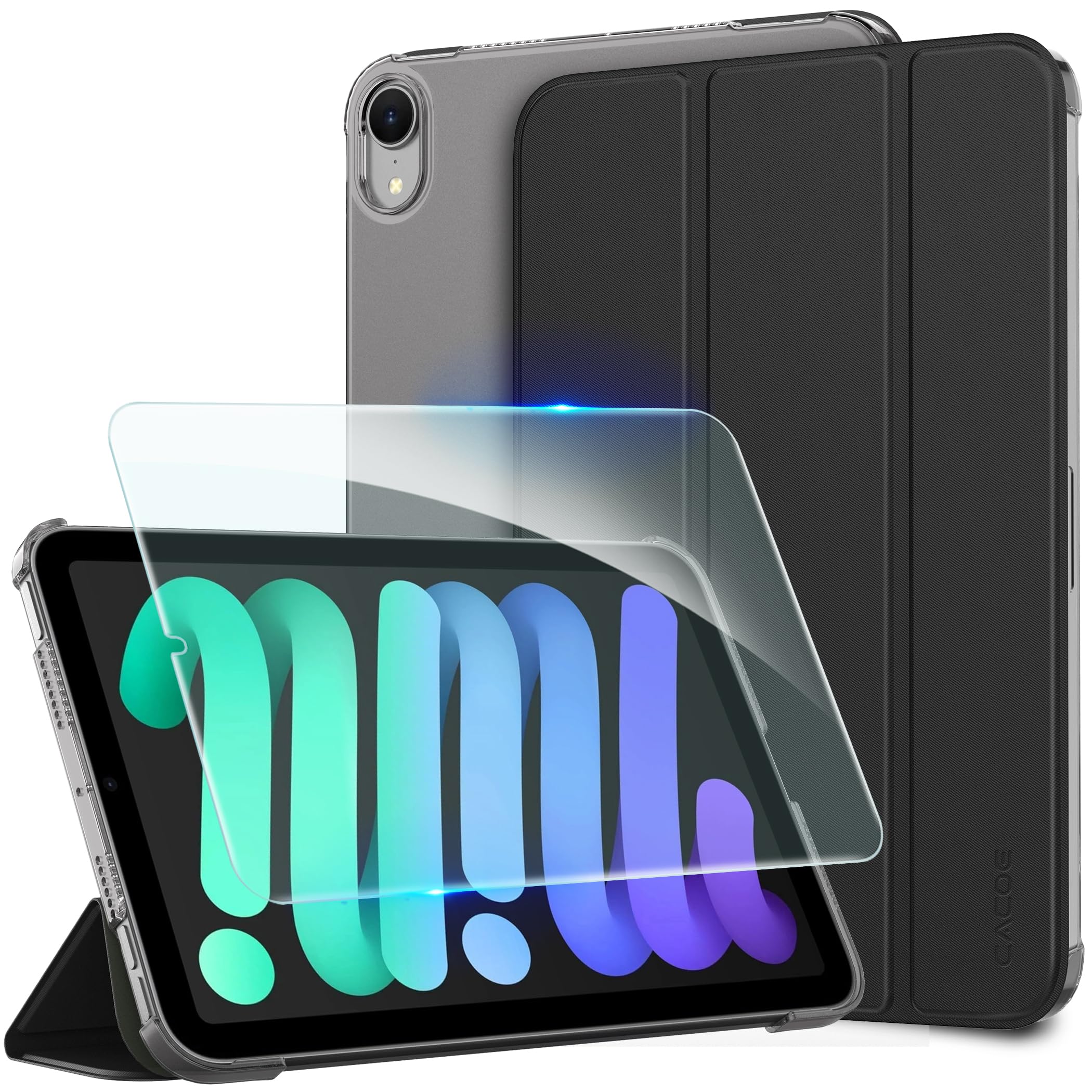 CACOE iPad mini ケース ガラスフィルム セット7世代 A17 Pro 2024 Mini6 2021 8.3インチ ブラック