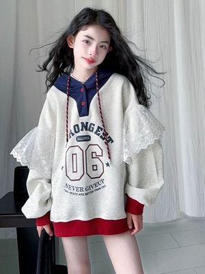 レーススリーブフーディトップス