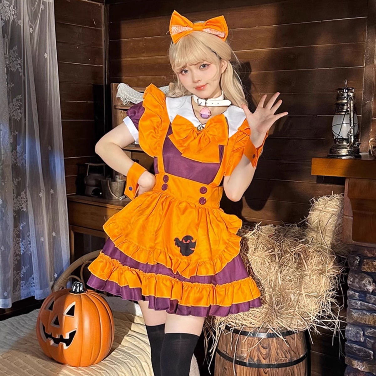 ハロウィン メイド服 3点セット パンプキン コンカフェ メイドカフェ
