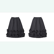 ブラックキルティング×豪華フリルのアート系ミモレスカート 《i0825》