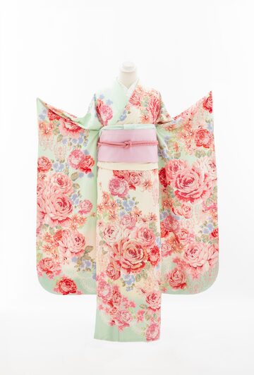 可愛いふんわり水色 振袖セット【7点】花柄 華やか 成人式 水色の成人式