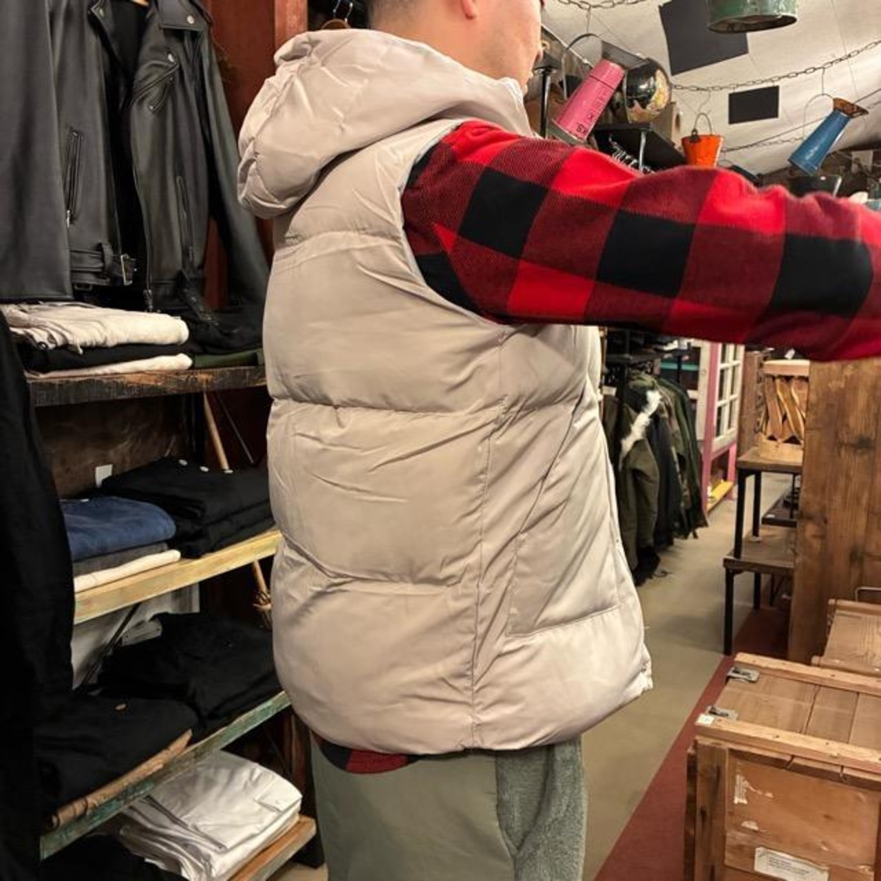 TOPANGA Men's Patch Button Hooded Vest Greige Quilting with hood Outer