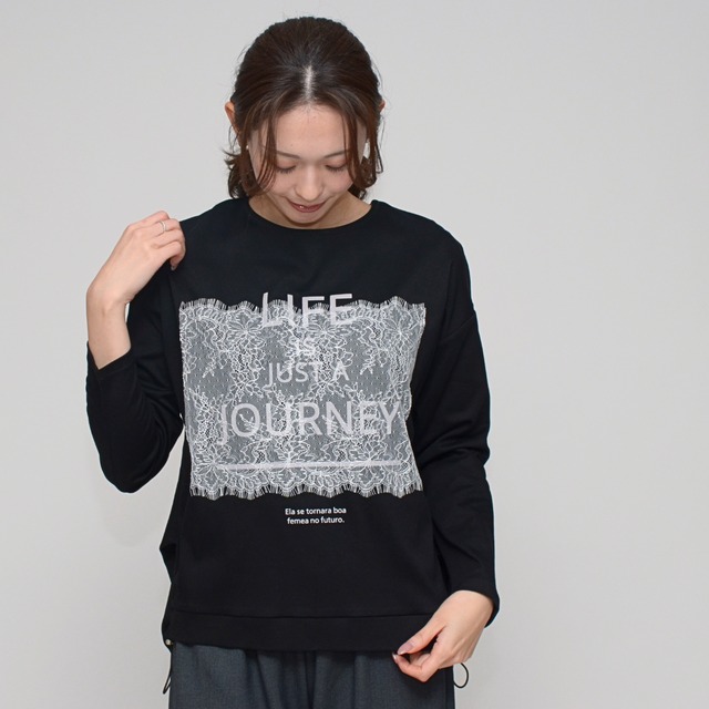 【甘さ×カジュアルの融合】 バックドロスト・レースコンビロンT ‐ LEI-25107C ブラック ‐