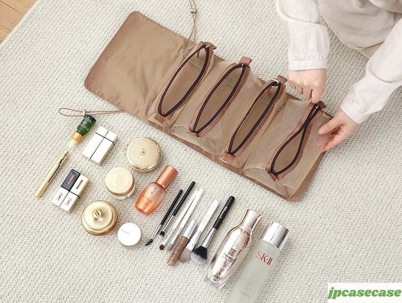巻き型コスメポーチ メイクボックス 大容量 多機能 仕切り 7色